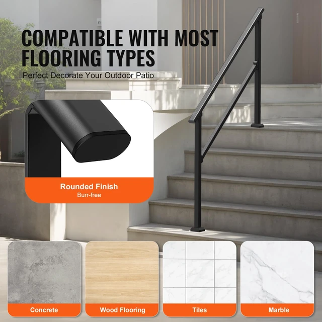Alt view image 5 of 7 - Handrails for Outdoor Steps, 4 Step Stair Hand Rail Kit, Transitional Carbon Steel Railings with Installation Kit, Stair Rails for Seniors, Concrete Steps & Porch & Deck, Black Square Tube