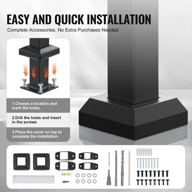 Alt view image 4 of 7 - Handrails for Outdoor Steps, 4 Step Stair Hand Rail Kit, Transitional Carbon Steel Railings with Installation Kit, Stair Rails for Seniors, Concrete Steps & Porch & Deck, Black Square Tube