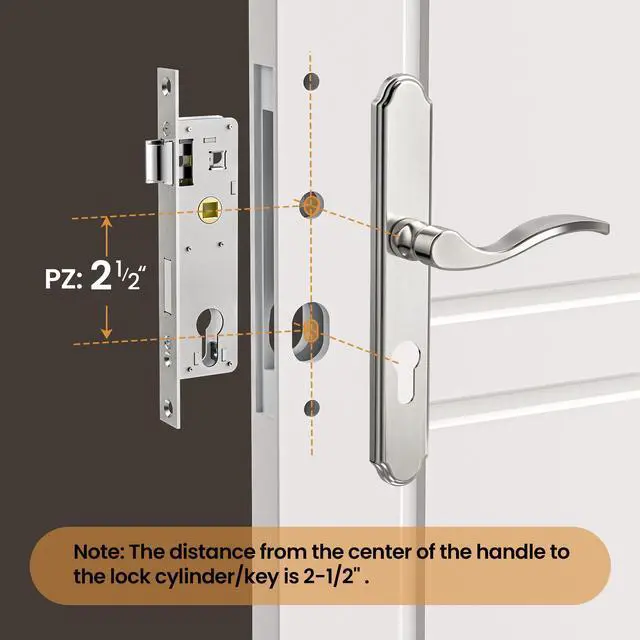 Alt view image 3 of 7 - Storm Door Handle Accessory Set, Storm Door Handle Replacement Part with Lock Cylinder and Key, Polished Nickel