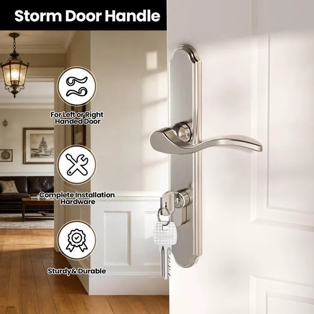 Alt view image 4 of 7 - Storm Door Handle Accessory Set, Storm Door Handle Replacement Part with Lock Cylinder and Key, Polished Nickel
