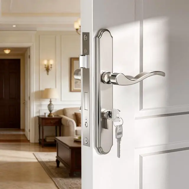 Alt view image 5 of 7 - Storm Door Handle Accessory Set, Storm Door Handle Replacement Part with Lock Cylinder and Key, Polished Nickel