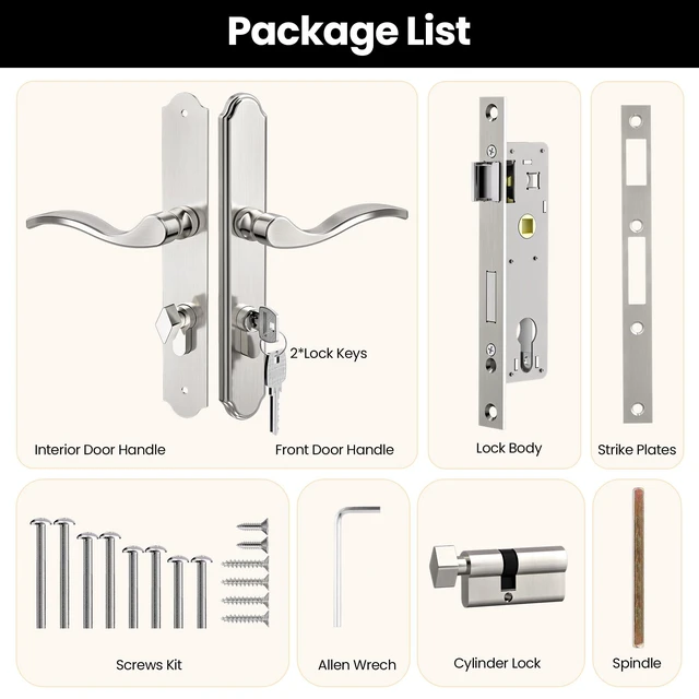 Alt view image 7 of 7 - Storm Door Handle Accessory Set, Storm Door Handle Replacement Part with Lock Cylinder and Key, Polished Nickel