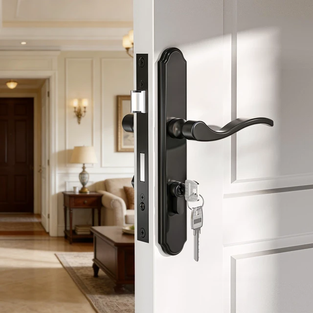 Alt view image 2 of 7 - Storm Door Handle Accessory Set, Black Storm Door Handle Replacement Part with Lock Cylinder and Key, 2-1/2" Handle PZ