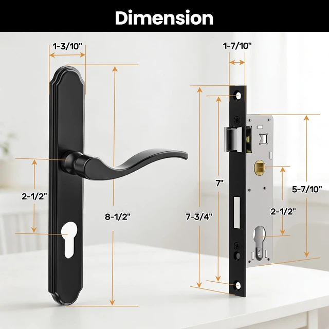 Alt view image 3 of 7 - Storm Door Handle Accessory Set, Black Storm Door Handle Replacement Part with Lock Cylinder and Key, 2-1/2" Handle PZ