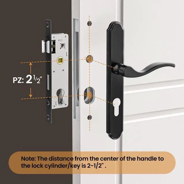 Alt view image 4 of 7 - Storm Door Handle Accessory Set, Black Storm Door Handle Replacement Part with Lock Cylinder and Key, 2-1/2" Handle PZ