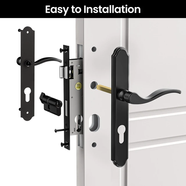 Alt view image 6 of 7 - Storm Door Handle Accessory Set, Black Storm Door Handle Replacement Part with Lock Cylinder and Key, 2-1/2" Handle PZ