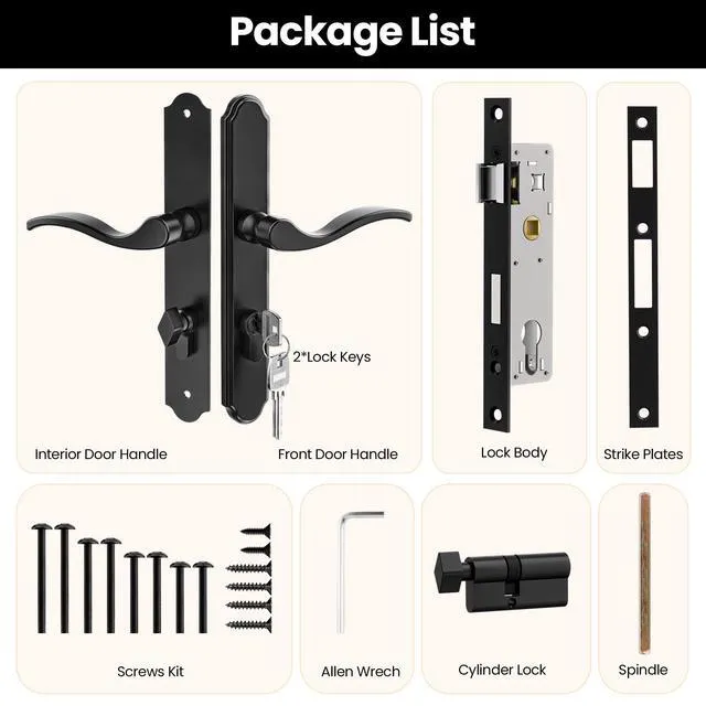 Alt view image 7 of 7 - Storm Door Handle Accessory Set, Black Storm Door Handle Replacement Part with Lock Cylinder and Key, 2-1/2" Handle PZ