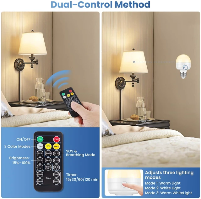 Alt view image 6 of 7 - E26 Rechargeable Light Bulbs with Remote, 10W 900lm 3-in-1 Battery Operated Emergency Lighting, 3500mAh 60W Equivalent Bulbs with Magnetic Base & Hook for Home Camping Hurricane&Power Outage, 6 Pack
