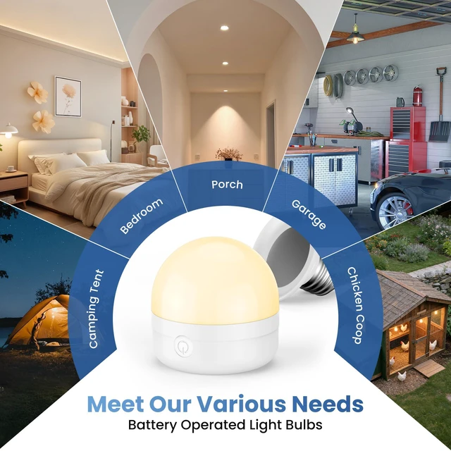 Alt view image 7 of 7 - E26 Rechargeable Light Bulbs with Remote, 10W 900lm 3-in-1 Battery Operated Emergency Lighting, 3500mAh 60W Equivalent Bulbs with Magnetic Base & Hook for Home Camping Hurricane&Power Outage, 6 Pack