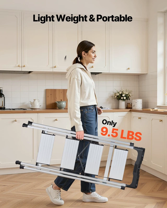 Alt view image 6 of 7 - 4 Step Ladder, Folding Step Stool with Wide Anti-Slip Pedal and Comfort Handgrip, 330 lbs Capacity Portable Aluminum Stepladder, Multi-Use for Kitchen, Home, Warehouse and Office, Silver