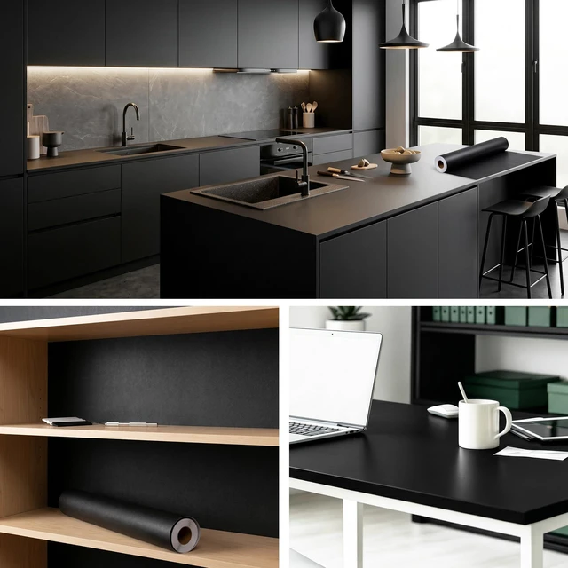 Alt view image 5 of 7 - 24"x786" Black Wallpaper Peel and Stick Black Contact Paper Matte Solid Textured Self Adhesive Removable Thick Vinyl Film Roll for Cabinets Bedroom Wall Decoration