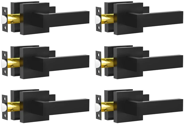 Main image of Passage Door Lever, 6 Pack Matte Black Interior Door Handles for Hallway and Closet, Heavy Duty Square Interior Keyless Door Handles Non-Locking Door Knobs for Right & Left Side Door