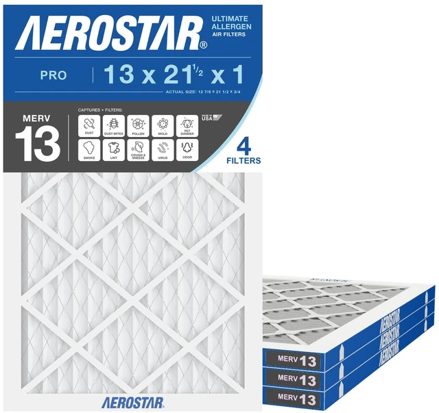 Main image of Air Filter 13 x 21 1/2 x 1 MERV 13 Furnace Filter, 4 Pack AC Filter & HVAC, Actual Size (12 7/8 x 21 1/2 x 3/4), MPR 1500/FPR 10, For Dust, Pet Dander, Bacteria & Allergies