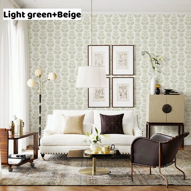 Alt view image 4 of 7 - Floral Wallpaper Peel and Stick Boho Contact Paper 17.7in×393.7in Vintage Floral Peel and Stick Wallpaper Boho Self Adhesive Wall Paper Beige Green Waterproof Removable Wallpaper for Bathroom