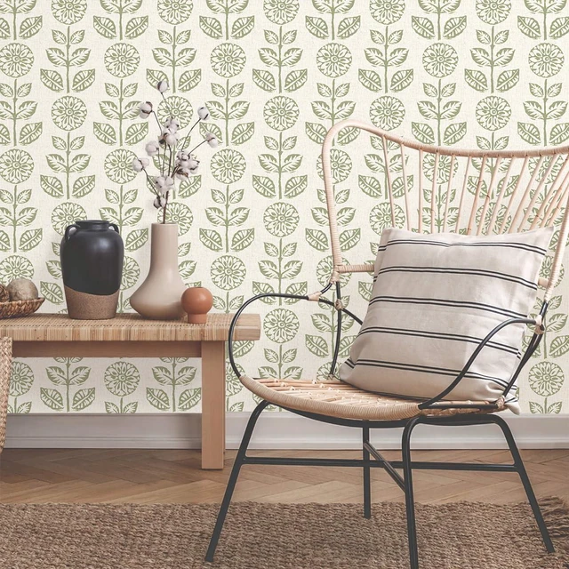 Alt view image 4 of 7 - Floral Wallpaper Peel and Stick Boho Contact Paper 17.7in×590.4in Vintage Floral Peel and Stick Wallpaper Boho Self Adhesive Wall Paper Beige Green Waterproof Removable Wallpaper for Bathroom