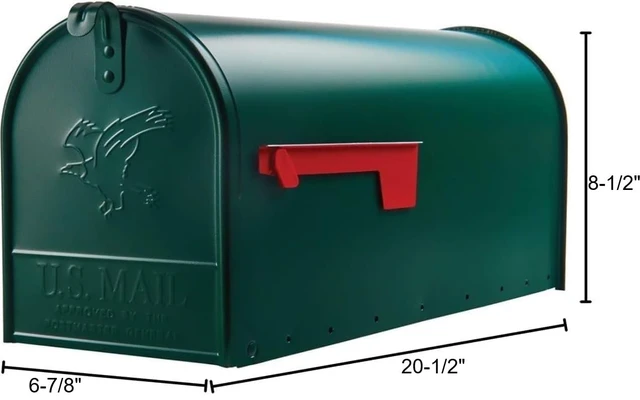 Alt view image 2 of 2 - Outside urbside Horizontal Classic Mailbox, Dark Green, 20-1/2"L x 8-1/2"H x 6-7/8"W, Made in USA