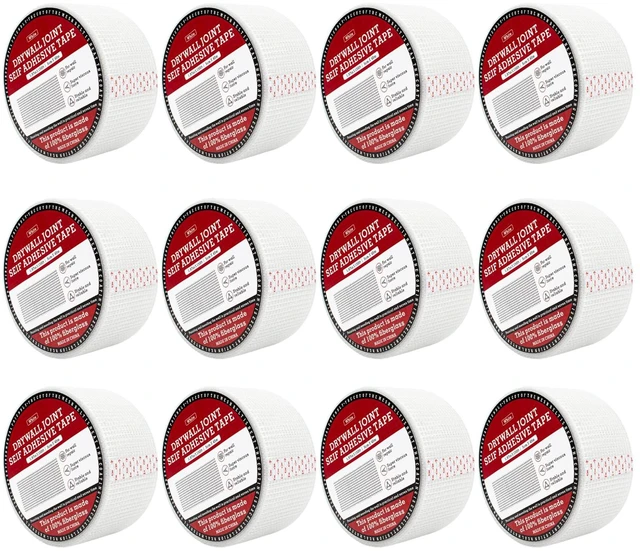 Main image of 12Pcs - Drywall Joint Tape,Fiberglass Mesh Tape for Drywall Repair,1.97-Iinch by 150 Feet Single Roll Self-Adhesive Drywall Mesh Patch for Wall,Sheetrock,Ceiling Crack Repair
