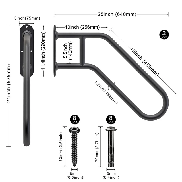 Alt view image 2 of 7 - Heavy Duty Wall Mount Handrails for Indoor Outdoor 1-3 Steps 2 Pack U-Shaped Non-Slip Grab Bars, Double Full Weld Structure, Stable Safety Railings, Ideal for Porch, Garage, Garden Stair