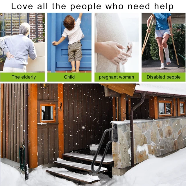 Alt view image 3 of 7 - Heavy Duty Wall Mount Handrails for Indoor Outdoor 1-3 Steps 2 Pack U-Shaped Non-Slip Grab Bars, Double Full Weld Structure, Stable Safety Railings, Ideal for Porch, Garage, Garden Stair