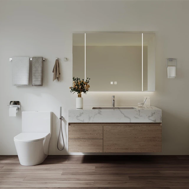 Alt view image 2 of 7 - 15-Piece 23.6 Inch Brushed Nickel Bathroom Hardware Accessories Set Stainless Steel Bath Extended Towel Bar, Toilet Paper Holder with Shelf, Towel Hooks, Square Towel Ring Wall Mounted