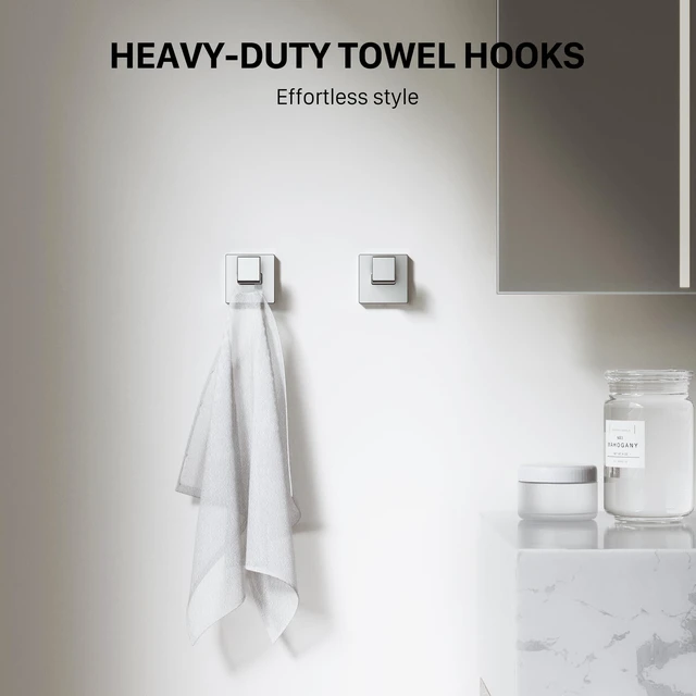 Alt view image 5 of 7 - 15-Piece 23.6 Inch Brushed Nickel Bathroom Hardware Accessories Set Stainless Steel Bath Extended Towel Bar, Toilet Paper Holder with Shelf, Towel Hooks, Square Towel Ring Wall Mounted