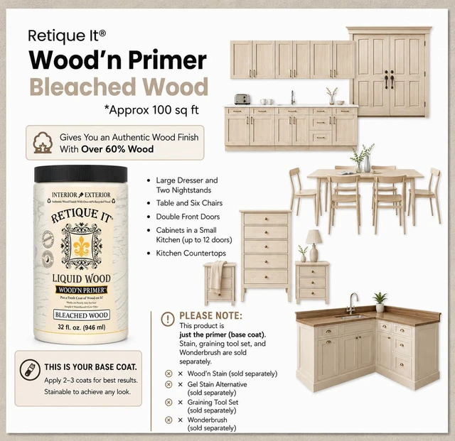 Alt view image 5 of 7 - Wood'n Primer - Paint it then stain it - Stainable Wood Fiber Paint (Bleached Wood, Large)