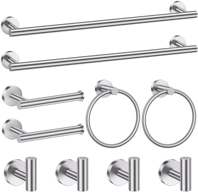 Main image of 10 Pieces Brushed Nickel Bathroom Hardware Accessories Set SUS304 Stainless Steel Towel Bar Holder Set, 23.6Inch Towel Racks for Bathroom, Robe Towel Hooks, Toilet Paper Holder Wall Mounted