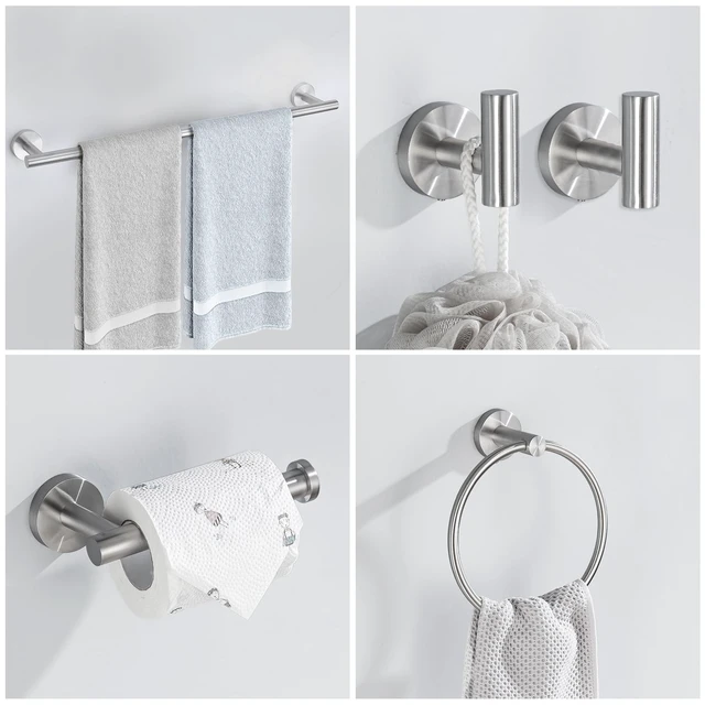 Alt view image 7 of 7 - Brushed Nickel Bathroom Hardware Set, 6 Pieces Towel Bar Bathroom Accessories Set Toilet Paper Holder Towel Holder Towel Ring and Towel Hooks Wall Mounted, SUS304 Stainless Steel Towel Rack Set