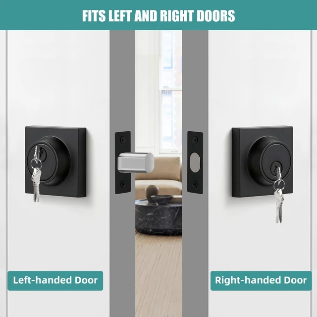 Alt view image 3 of 7 - Matte Black Square Single Cylinder Deadbolt Lock, 6 Pack, Home Security Door Lock, Front Door Deadbolt for Office, Keyed 1 Side