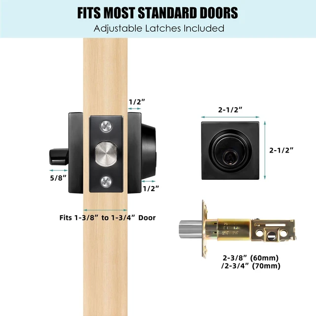 Alt view image 4 of 7 - Matte Black Square Single Cylinder Deadbolt Lock, 6 Pack, Home Security Door Lock, Front Door Deadbolt for Office, Keyed 1 Side
