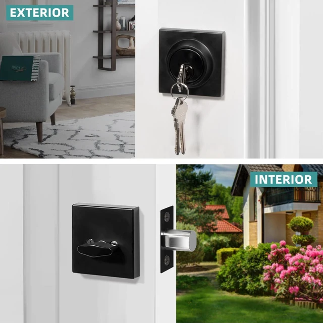 Alt view image 5 of 7 - Matte Black Square Single Cylinder Deadbolt Lock, 6 Pack, Home Security Door Lock, Front Door Deadbolt for Office, Keyed 1 Side