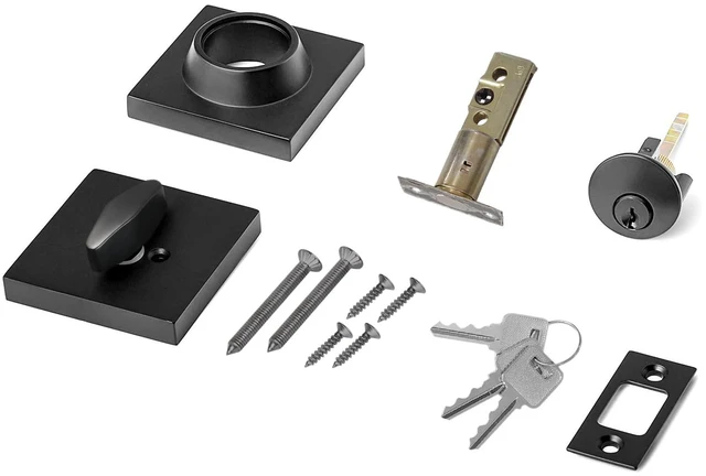 Alt view image 6 of 7 - Matte Black Square Single Cylinder Deadbolt Lock, 6 Pack, Home Security Door Lock, Front Door Deadbolt for Office, Keyed 1 Side