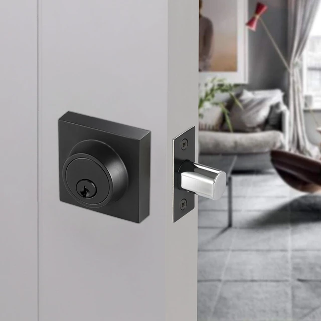 Alt view image 7 of 7 - Matte Black Square Single Cylinder Deadbolt Lock, 6 Pack, Home Security Door Lock, Front Door Deadbolt for Office, Keyed 1 Side