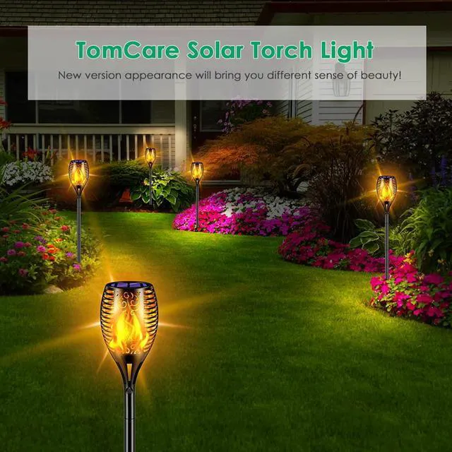 Alt view image 6 of 7 - Flickering Flame Solar Torch Lights Outdoor, 43" Tall, 6 Pack Realistic 99-LED Flame Effect, Charges in 6-8 Hours, 10-12-Hour Runtime, IP65 Waterproof, Auto On/Off for Yard, Patio, Garden