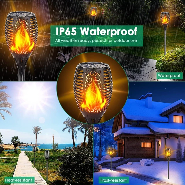 Alt view image 7 of 7 - Flickering Flame Solar Torch Lights Outdoor, 43" Tall, 6 Pack Realistic 99-LED Flame Effect, Charges in 6-8 Hours, 10-12-Hour Runtime, IP65 Waterproof, Auto On/Off for Yard, Patio, Garden