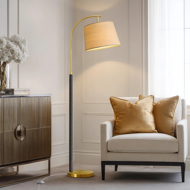 Alt view image 7 of 7 - Real Wood Floor Lamps for Living Room Bedroom, 62" Mid Century Modern Lamp Arc Floor Lamp with Foot Switch, Black Mcm Gold Standing Tall Lamps for Nursery Office Boho Decor Corner Reading Room Light