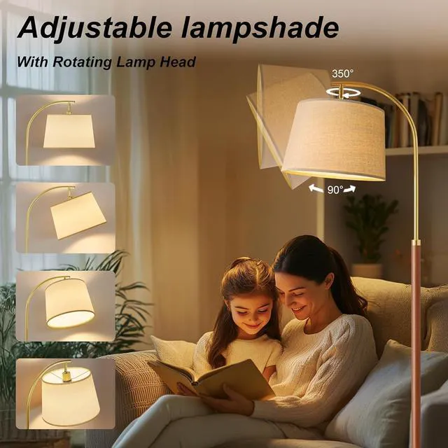 Alt view image 4 of 7 - 62.5" Gold Floor Lamp for Living Room Dimmable Standing Lamp with Remote 3 Color Temperatures Arc Tall Lamp with Foot Switch, Wood Mid Century Modern Floor Lamps for Bedroom Office, 9W Bulb Included
