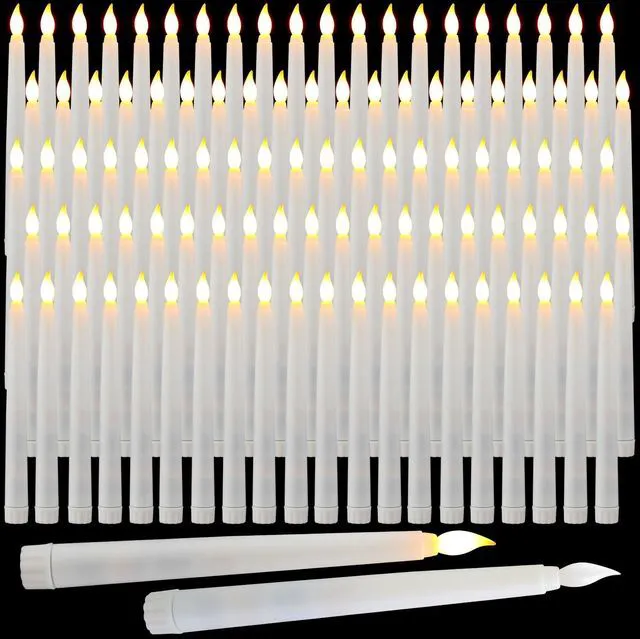 Main image of 150 Pcs 8.5 Inch White LED Flameless Taper Candles Bulk Battery Operated Taper Candles, Artificial Flickering Candlesticks, for Wedding Church Halloween Holiday Table Decoration