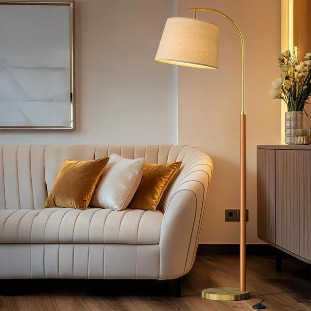 Alt view image 7 of 7 - 62.5" Gold Floor Lamp for Living Room Dimmable Standing Lamp with Remote 3 Color Temperatures Arc Tall Lamp with Foot Switch, Wood Mid Century Modern Floor Lamps for Bedroom Office, 9W Bulb Included