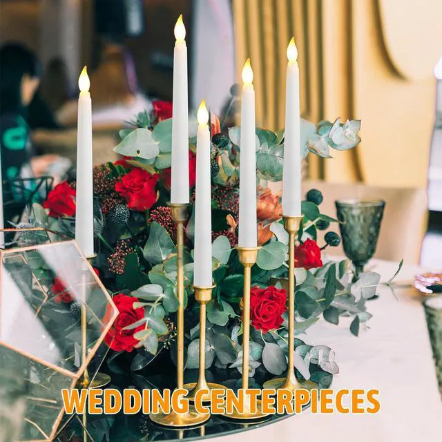 Alt view image 6 of 7 - 150 Pcs 8.5 Inch White LED Flameless Taper Candles Bulk Battery Operated Taper Candles, Artificial Flickering Candlesticks, for Wedding Church Halloween Holiday Table Decoration