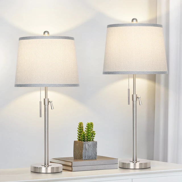 Main image of Table Lamps Set of 2, Bedside Lamp Silver Tall Table Lamps for Living Room End Tables, 22" to 30" Adjustable Height Lamp for Bedroom Nightstand Farmhouse with Pull Chain(Bulbs Included)