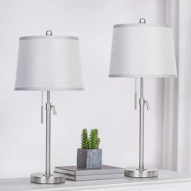 Alt view image 2 of 7 - Table Lamps Set of 2, Bedside Lamp Silver Tall Table Lamps for Living Room End Tables, 22" to 30" Adjustable Height Lamp for Bedroom Nightstand Farmhouse with Pull Chain(Bulbs Included)