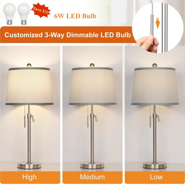 Alt view image 4 of 7 - Table Lamps Set of 2, Bedside Lamp Silver Tall Table Lamps for Living Room End Tables, 22" to 30" Adjustable Height Lamp for Bedroom Nightstand Farmhouse with Pull Chain(Bulbs Included)