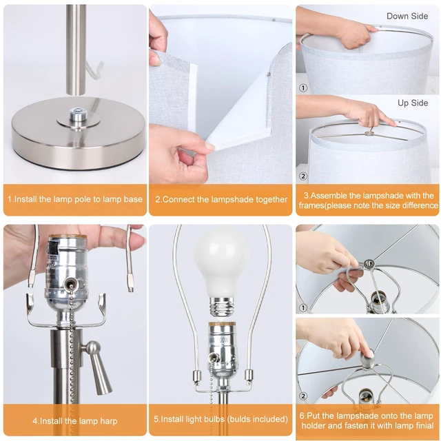 Alt view image 6 of 7 - Table Lamps Set of 2, Bedside Lamp Silver Tall Table Lamps for Living Room End Tables, 22" to 30" Adjustable Height Lamp for Bedroom Nightstand Farmhouse with Pull Chain(Bulbs Included)