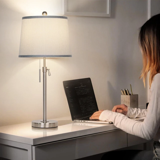 Alt view image 7 of 7 - Table Lamps Set of 2, Bedside Lamp Silver Tall Table Lamps for Living Room End Tables, 22" to 30" Adjustable Height Lamp for Bedroom Nightstand Farmhouse with Pull Chain(Bulbs Included)