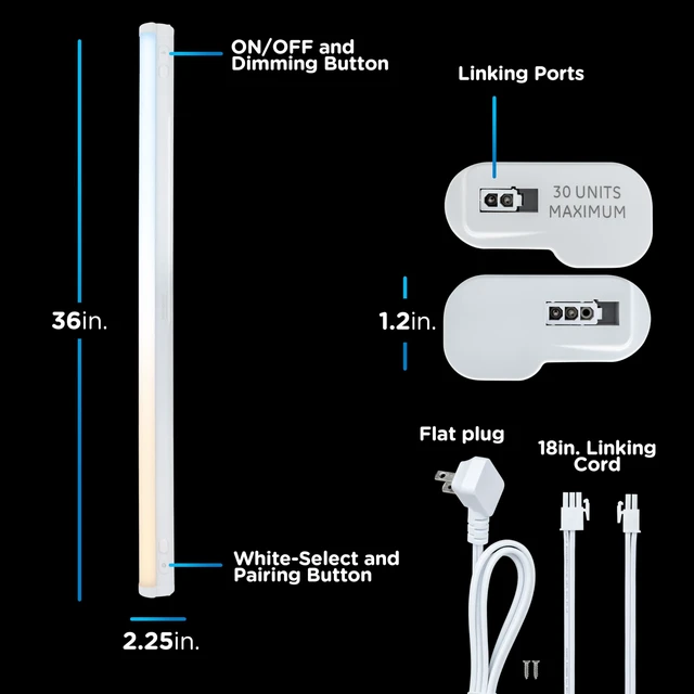 Alt view image 3 of 7 - 36 Inch Plug in Under Cabinet Light with 5 Color Temperatures Dimmable 2386 Lumens, Soft White to Daylight Lighting, One-Touch Sync Linkable Under Cabinet Lighting for Kitchen, ETL Listed