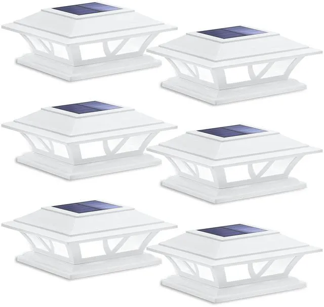 Main image of Solar Post Lights Outdoor 2 Modes LED, 6 Pack White (Warm/White) Solar Post Cap Lights, Solar-Powered Waterproof Deck Fence Lights for 4x4 5x5 & 6x6 Vinyl or Wood Posts, Patio, Yard, Garden