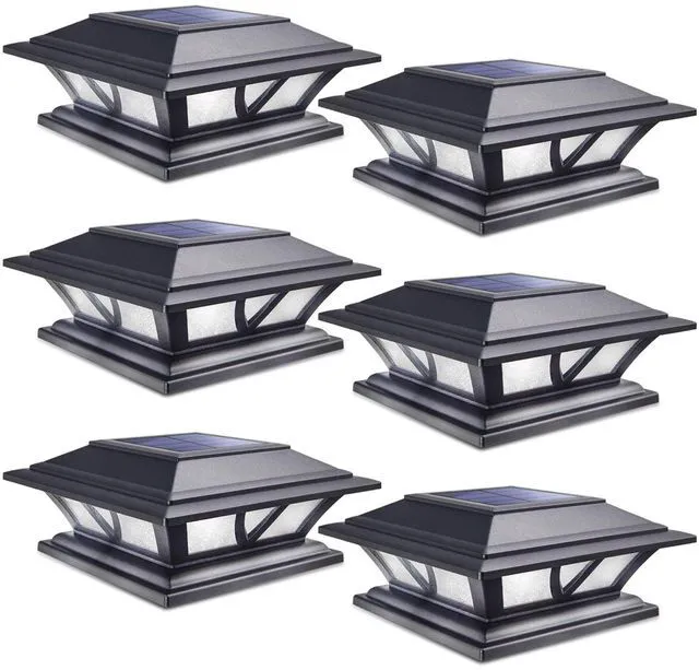 Main image of Solar Post Lights Outdoor 2 Modes LED, 6 Pack Black (Warm/White) Solar Post Cap Lights, Solar-Powered Waterproof Deck Fence Lights for 4x4 5x5 & 6x6 Wood or Vinyl Posts, Patio, Garden, Yard