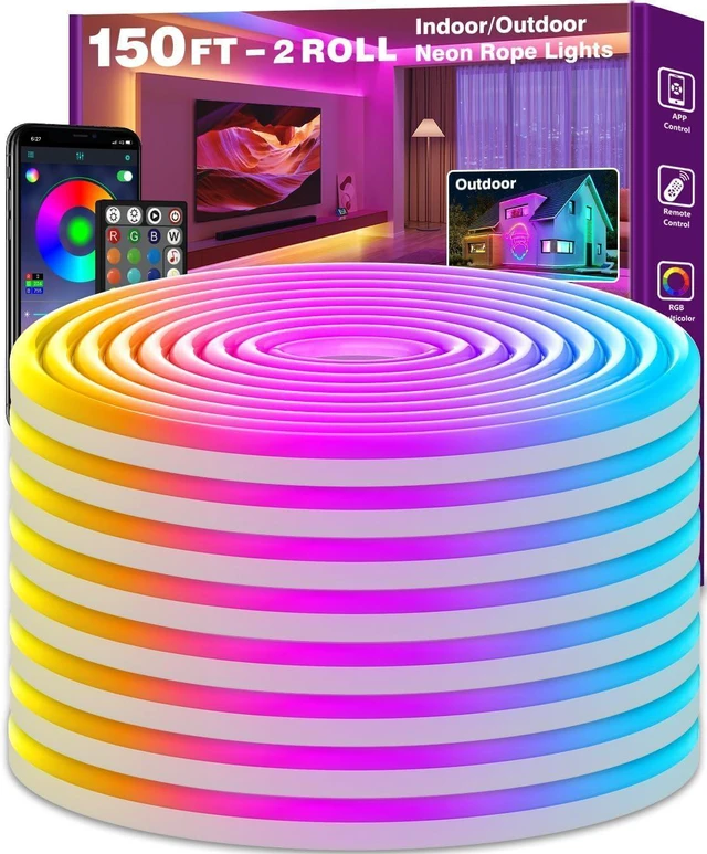 Main image of Led Neon Rope Lights Control with App/Remote,Flexible Led Rope Lights,Multiple Modes,IP68 Outdoor RGB Neon Lights Waterproof,Music Sync Gaming Led Strip Lights for Bedroom Indoor (150FT)