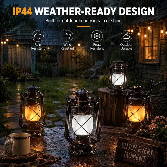 Alt view image 5 of 7 - USB Rechargeable Lanterns 4 Pack with Remote Control 4 Modes Lights Vintage Hanging Lanterns Outdoor Waterproof LED Flickering Light Outdoor Indoor Decor for Patio Porch Camping Halloween